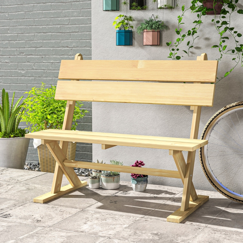 Best 2 Seater Wooden Garden Bench, Fir Wood Outdoor Bench, Garden Loveseat with Slatted Seat, Sloping Back and Wide Feet for Patio, Park, Natural Wood Finish - Image 10