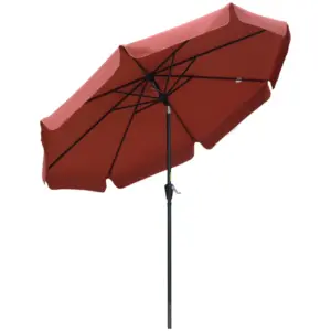 Best 2.7m Patio Parasol Garden Umbrellas Outdoor Sun Shade Table Umbrella with Tilt, Crank, 8 Ribs, Ruffles, Wine Red