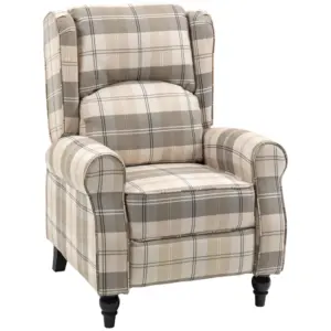 Best Wingback Recliner Armchair for Living Room, Pushback Reclining Chair with Round Armrests, Footrest and Rubber Wood Legs, Khaki