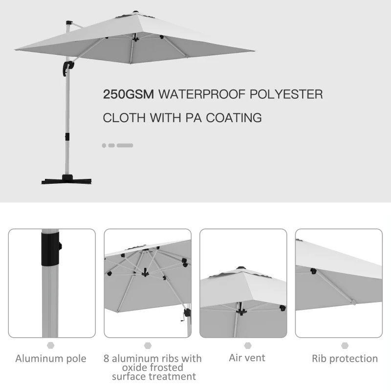 Best Square Cantilever Garden Parasol, with Five-Position Canopy - White - Image 6
