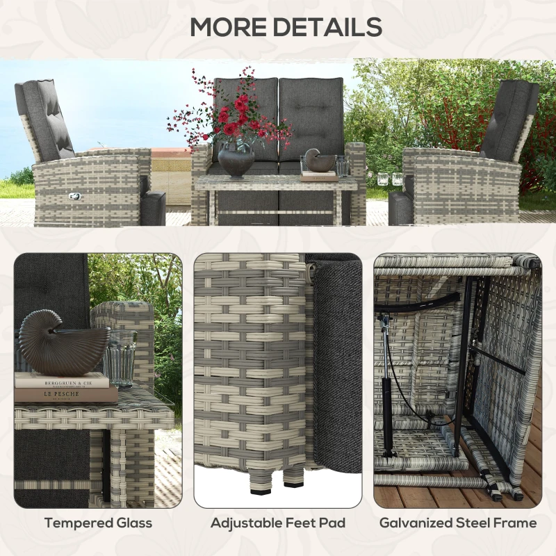 Best 4 Piece Rattan Garden Furniture Set Outdoor Sofa Sectional Set with Glass Top Table for Poolside, Light Grey - Image 7