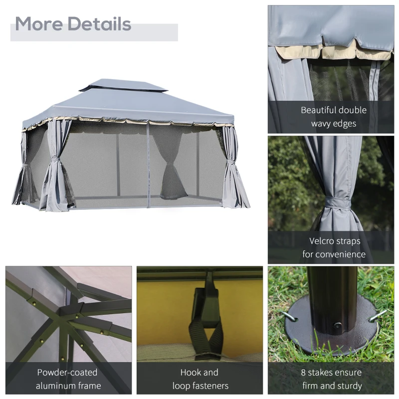 Best 3 x 4m Aluminium Garden Gazebo, Marquee Canopy Shelter Pavilion Party Tent with Nets and Curtains for Garden and Deck, Grey - Image 5