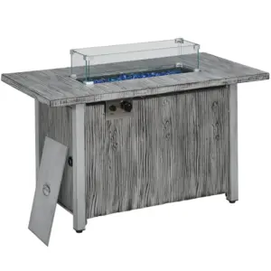 Best 50,000 BTU Gas Fire Pit Table with Cover and Glass Screen - Grey