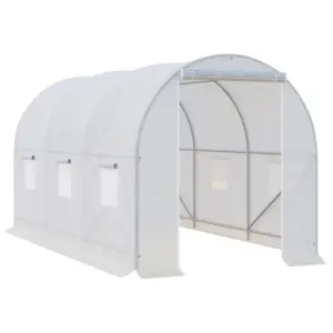 Best 3.5 x 2 x 2 m Polytunnel Greenhouse, Walk-in Green House for Garden with Mesh Windows, Galvanised Steel Frame, White
