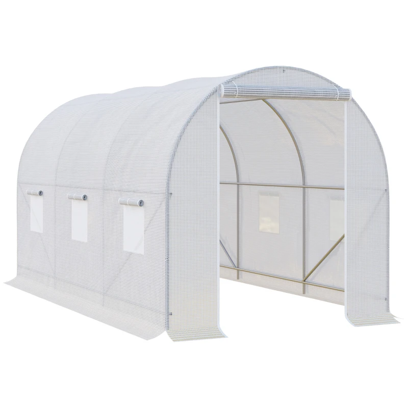 Best 3.5 x 2 x 2 m Polytunnel Greenhouse, Walk-in Green House for Garden with Mesh Windows, Galvanised Steel Frame, White
