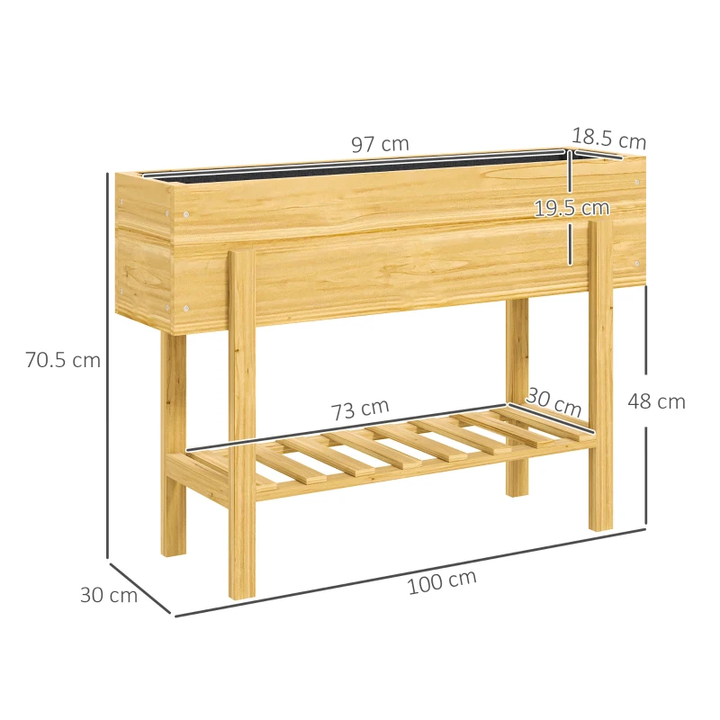 Best Wooden Raised Garden Bed, Elevated Planter Box with Bed Liner, Drainage Holes and Storage Shelf, Raised Planter for Vegetables, Flowers, Herbs, 100 x 30 x 71 cm, Natural Wood Finish - Image 3