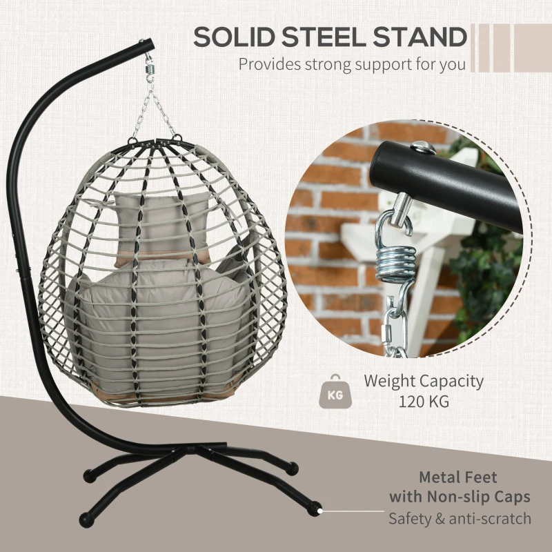 Best Single Rattan Hanging Egg Chair, with Seat Cushion - Grey - Image 4