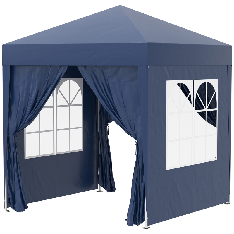 Best 2 x 2 m Garden Pop Up Gazebo, Wedding Party Tent Marquee, Water Resistant Awning Canopy with Sidewalls, Windows, Carry Bag, Blue - Image 12