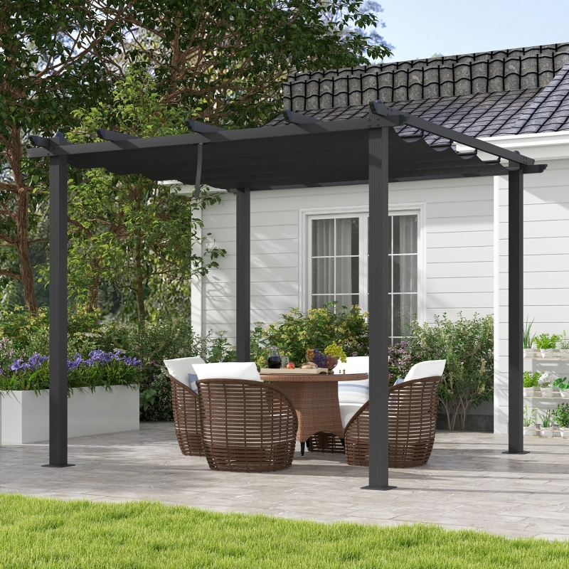 Best 3 x 3m Aluminium Pergola, with Retractable Roof - Dark Grey - Image 10