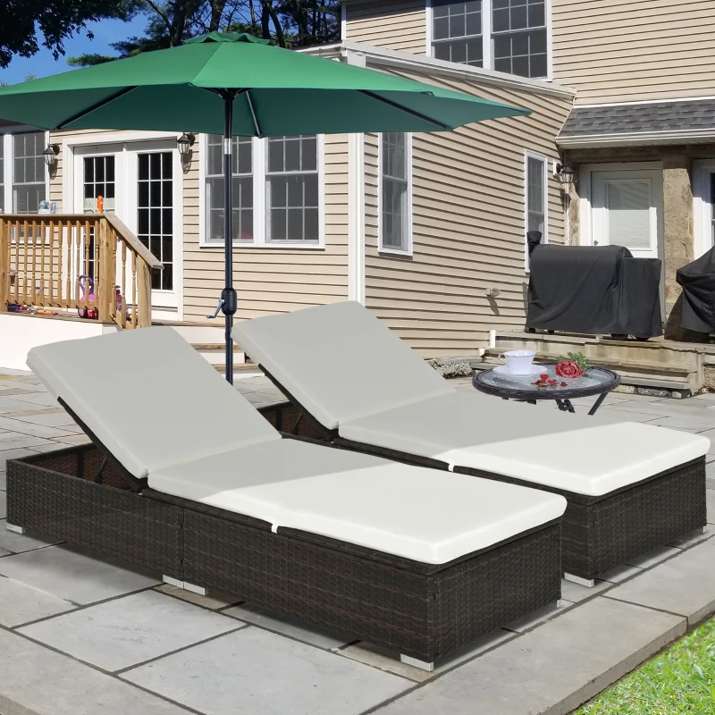 Best PE Rattan Sun Lounger with Cushion, Outdoor Garden Sunbed Furniture with 5-Level Recliner Backrest, and Armrest, Set of 2, Brown - Image 2