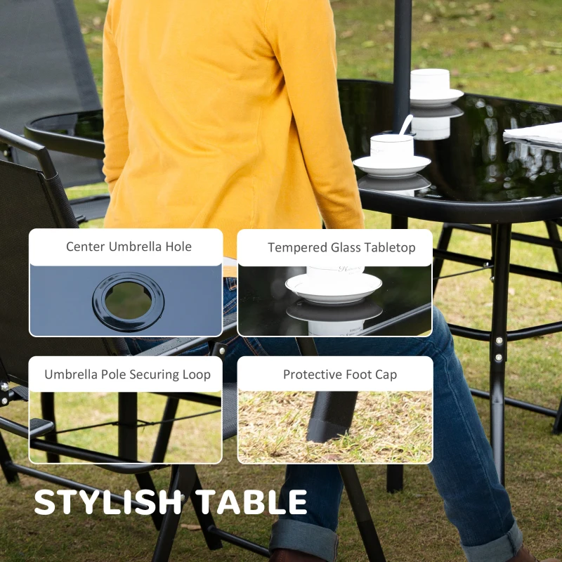 Best Eight-Piece Garden Dining Set, with Chairs, Table and Parasol - Black - Image 4