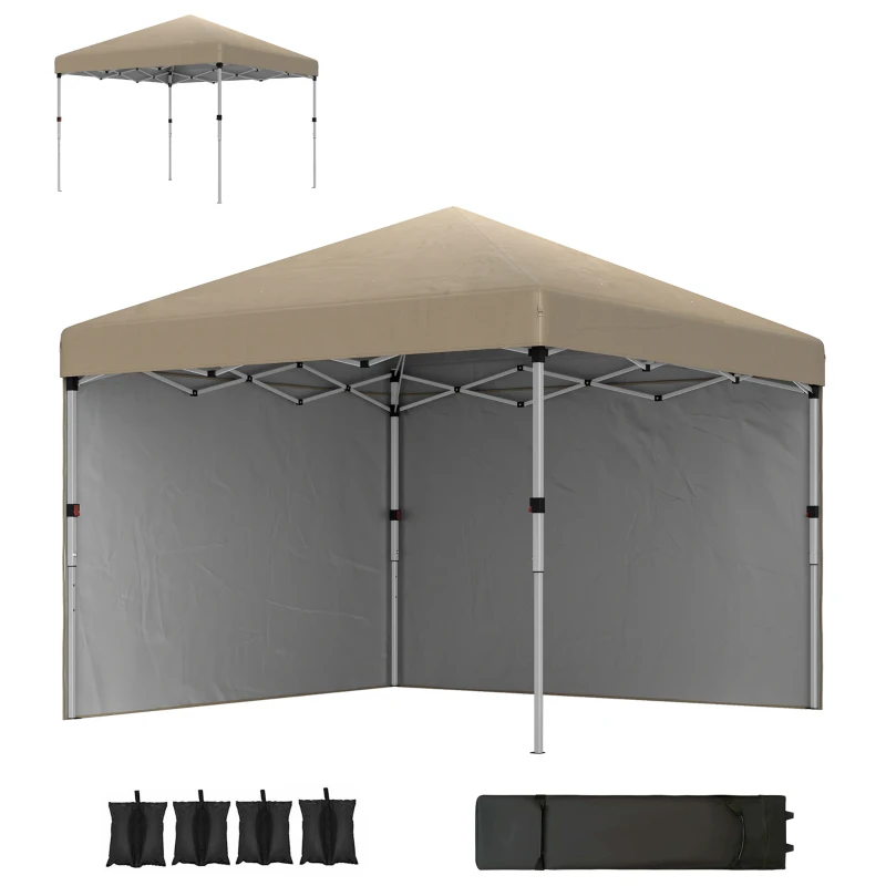 Best 3 x 3 (M) Pop Up Gazebo, UPF 30+ with 2 Sidewalls, Leg Weight Bags and Wheeled Bag, Height Adjustable Party Tent Event Shelter for Garden, Patio, Khaki