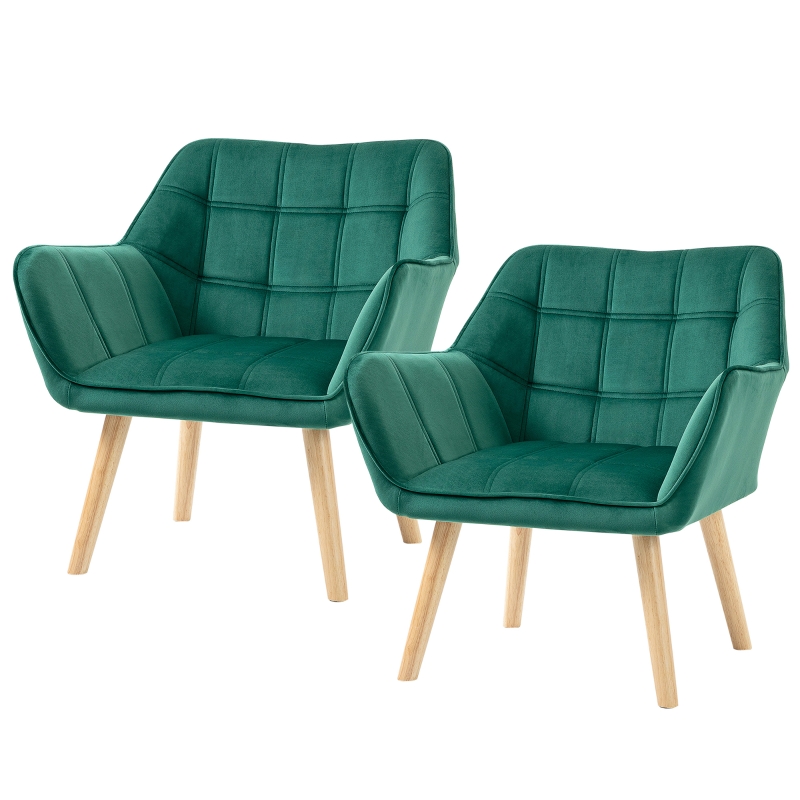 Best Armchair Accent Chair, Vanity Chair with Wide Arms, Slanted Back, Padding, Metal Frame, Wooden Legs, Home Bedroom Furniture Seating, Set of 2, Green - Image 11