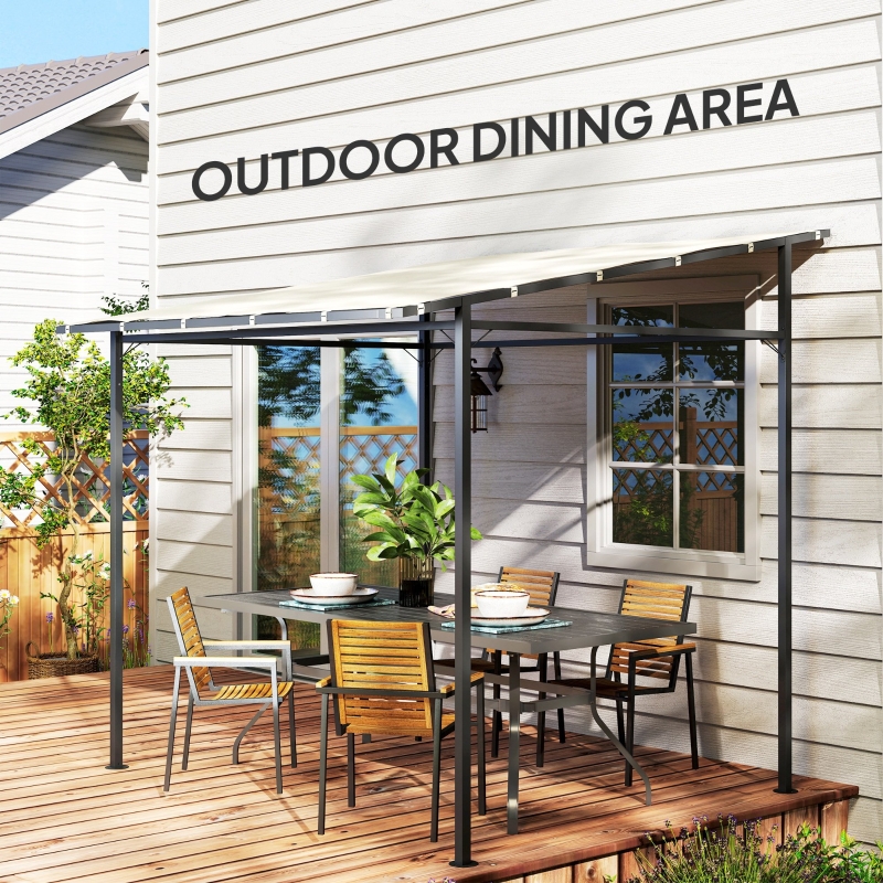 Best 2.4 x 2.4 m Wall Mounted Pergola Gazebo with PA Coating Fabric and Metal Frame, UPF30+, Lean to Garden Gazebo, Wind Resistant Outdoor Sun Shade Shelter for Garden, Deck, Cream White - Image 9