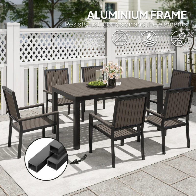 Best 6 Seater Garden Dining Set with Stackable Chairs, Aluminium Frame, Rectangular Plastic Top, Garden Furniture Set, Outdoor Dining Table and Chairs for Patio, Balcony, Poolside, Brown - Image 4