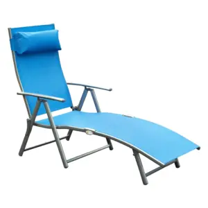 Best Sun Lounger Steel Frame Outdoor Folding Chaise Texteline Lounge Chair Recliner with Headrest & 7 Levels Adjustable Backrest, Blue