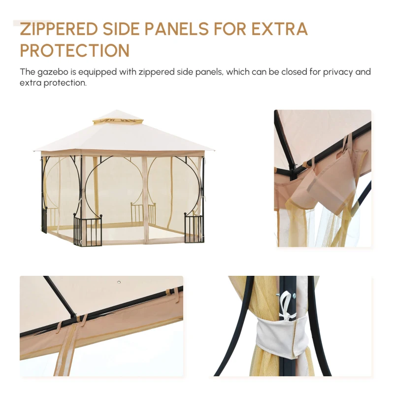 Best 3 x 3(m) Garden Gazebo Patio Party Tent Shelter Outdoor Canopy Double Tier Sun Shade Metal Frame Netting, Beige - Image 5