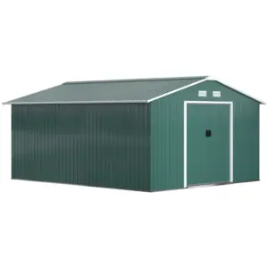 Best 12.5 x 11.1ft Steel Sliding Door Storage Shed - Green