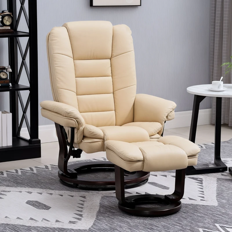 Best Faux Leather 135° Reclining Chair and Footstool - Beige - Image 7