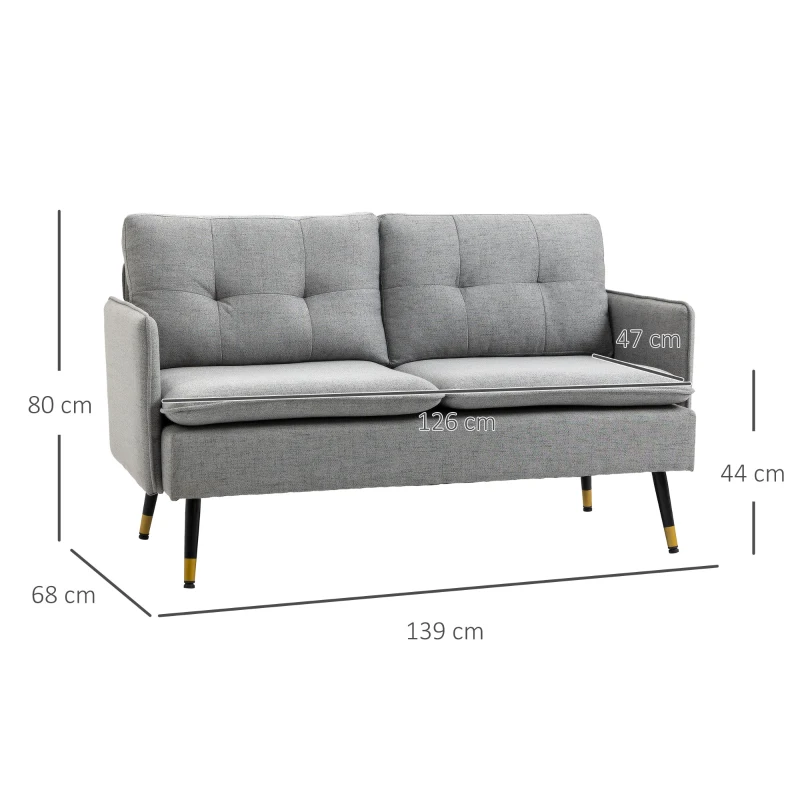 Best Modern Two Seater Sofa, Button Tufted Loveseat with Cushions and Steel Legs for Living Room, Guest Room, Grey - Image 3