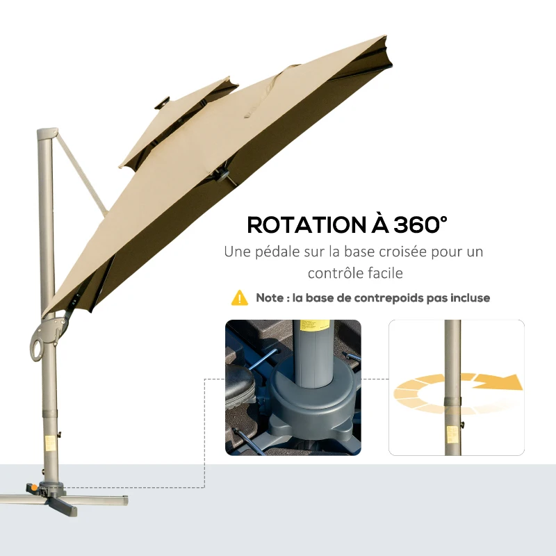 Best 3 x 3(m) Aluminium Sun Square Canopy Top w/ Adjustable Pole Angle Khaki - Image 8