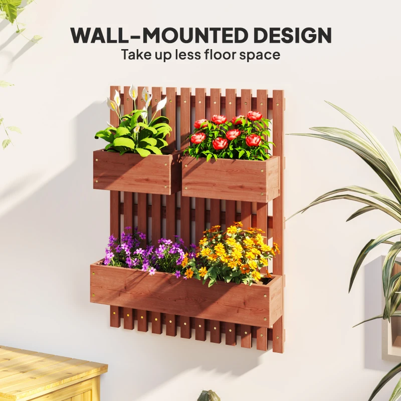 Best Wall-mounted Wooden Garden Planters with Trellis, Drainage Holes and 3 Planter Boxes for Patio, Brown - Image 4