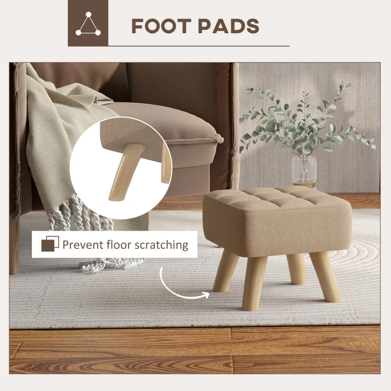 Best Linen-Look Square Padded Footstool - Brown - Image 6