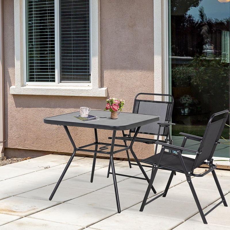 Best Square Outdoor Table, Patio Bistro Coffee Table with Faux-marbled Top and 42mm Umbrella Hole for Garden - Image 10