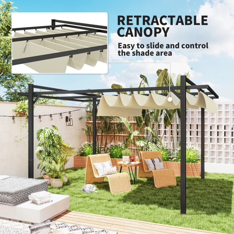 Best 3 x 4m Aluminium Pergola, with Retractable Roof - Grey/Khaki - Image 4