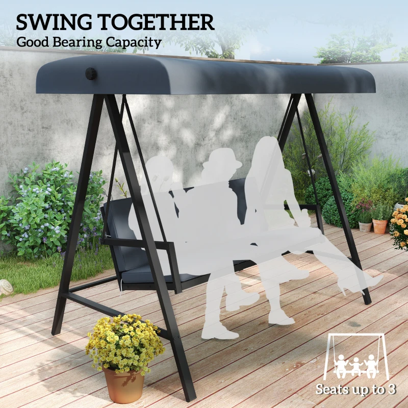 Best Three-Seat Garden Swing Chair, with Adjustable Canopy - Dark Grey - Image 7