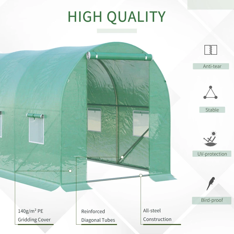 Best 4 x 2 x 2 m Polytunnel Greenhouse with Roll-up Door and 6 Mesh Windows, Walk-in Garden Tunnel Warm House Tent with UV-resistant PE Cover and Galvanised Steel Frame, Green - Image 5