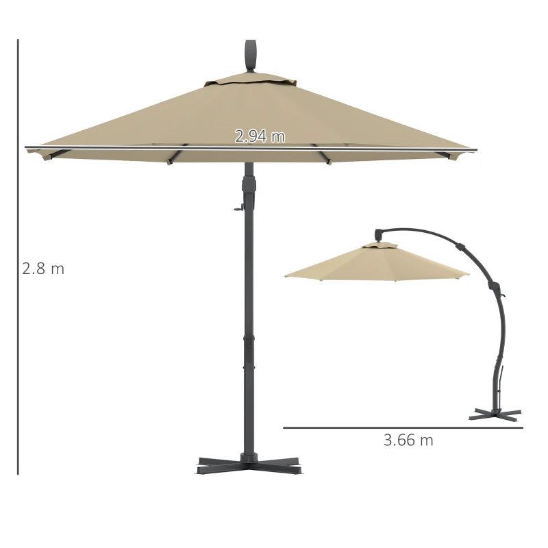Best 3(m) Garden Cantilever Parasol, Round Overhanging Umbrella with Crank Handle, Cross Base, Aluminium Frame and 360° Rotation, Banana Patio Umbrella for Outdoor Sun Shade, Khaki - Image 3