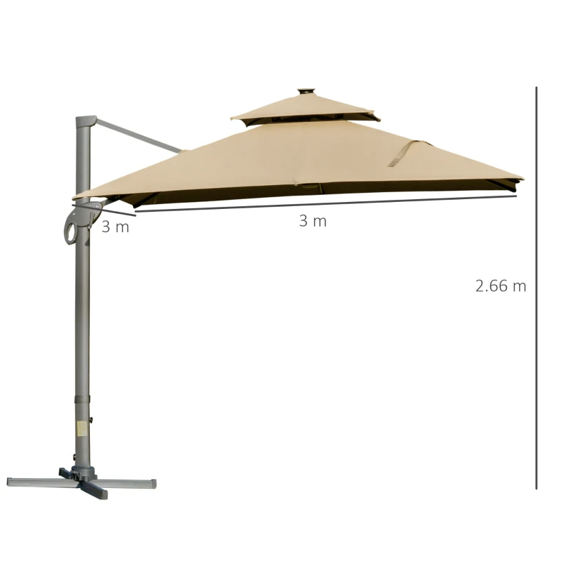 Best 3 x 3(m) Aluminium Sun Square Canopy Top w/ Adjustable Pole Angle Khaki - Image 3