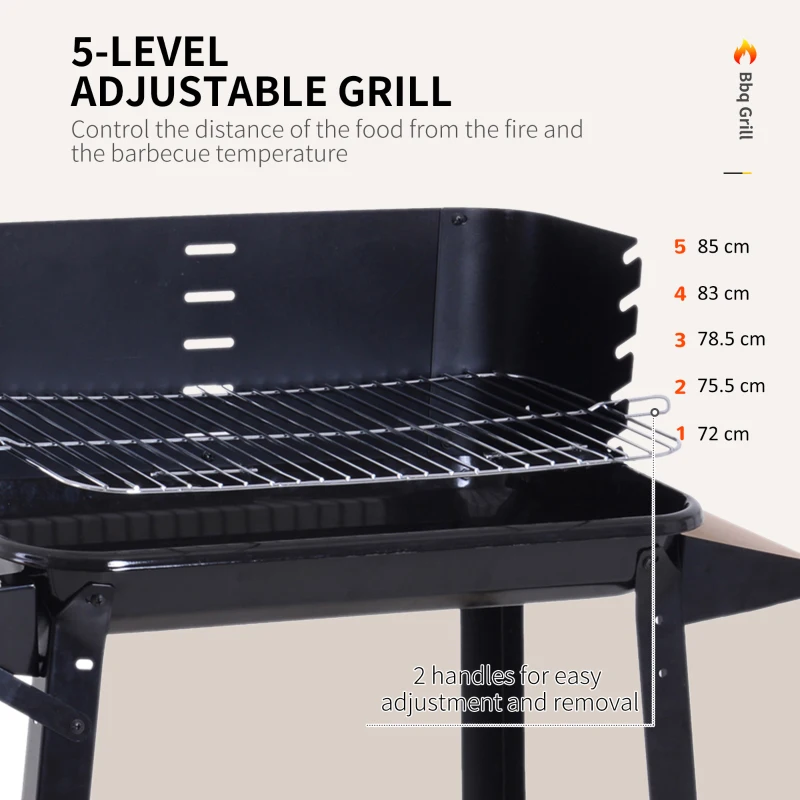 Best Trolley Charcoal BBQ Barbecue Grill Outdoor Patio Garden Heating Smoker with Side Trays Storage Shelf and Wheels - Image 7