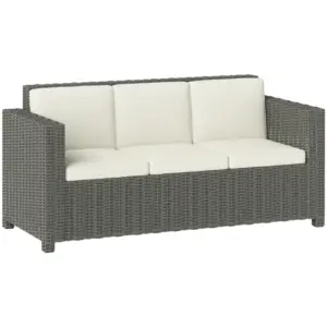 Best 3 Seater Rattan Sofa All-Weather Wicker Weave Metal Frame Chair with Fire Resistant Cushio-Cream