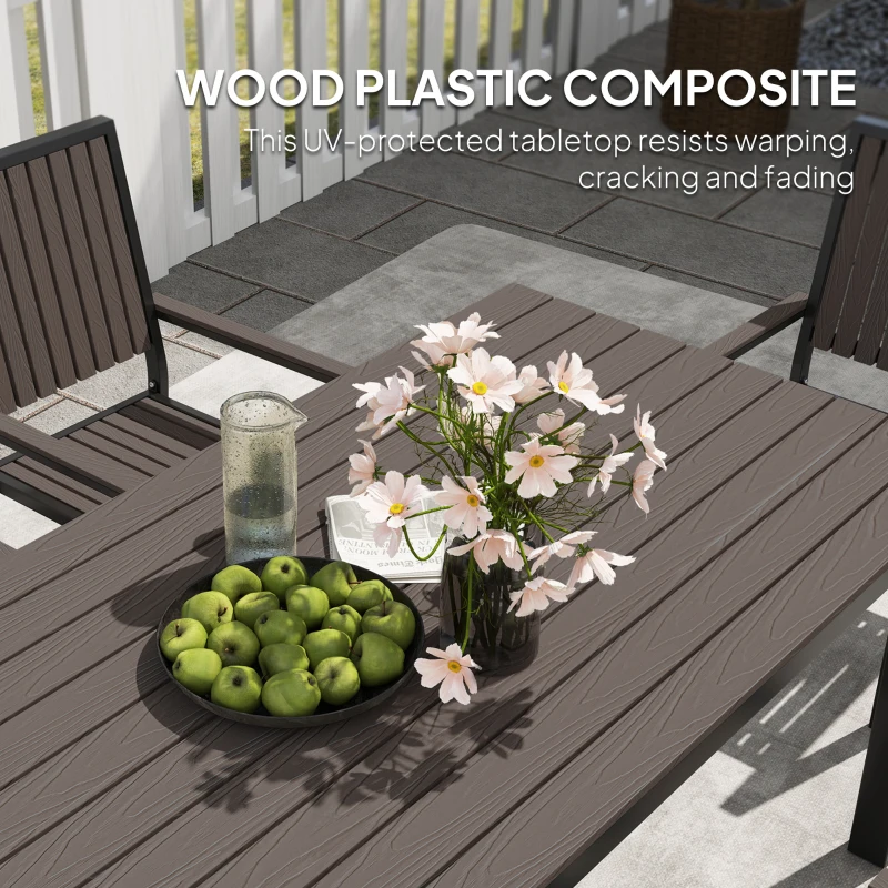 Best 6 Seater Garden Dining Set with Stackable Chairs, Aluminium Frame, Rectangular Plastic Top, Garden Furniture Set, Outdoor Dining Table and Chairs for Patio, Balcony, Poolside, Brown - Image 6