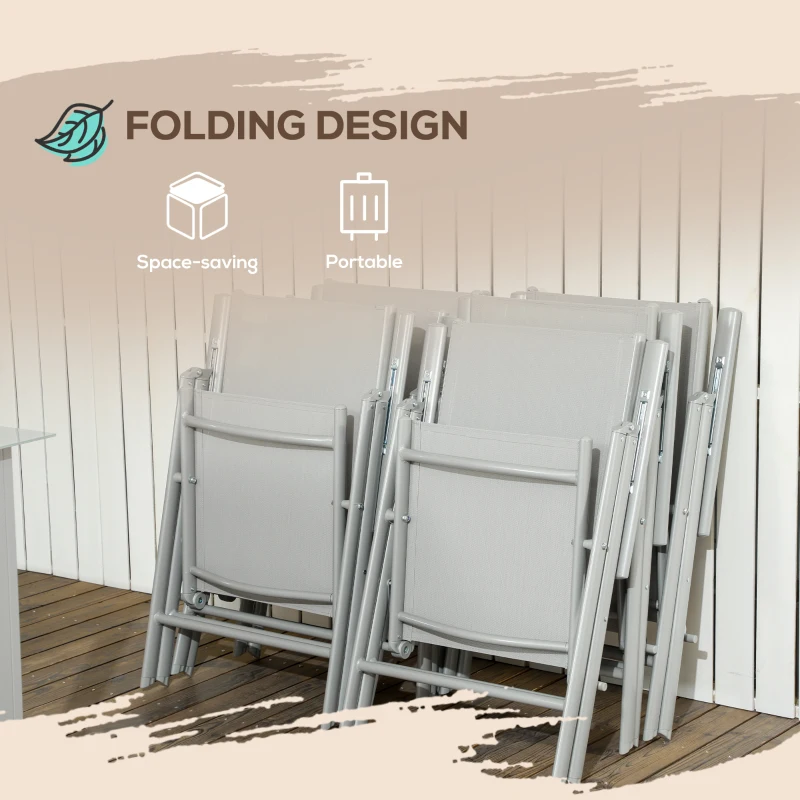 Best 7 Piece Garden Dining Set, Outdoor Table and 6 Folding and Reclining Chairs, Aluminium Frame, Tempered Glass Top Table, Texteline Seats, Grey - Image 5