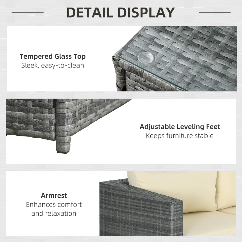 Best 3 Pieces PE Rattan Garden Furniture Set with 10 cm Thick Cushions, 4 Seater Garden Corner Sofa Set with Glass Top Coffee Table, Outdoor Furniture for Patio, Porch, Beige - Image 6