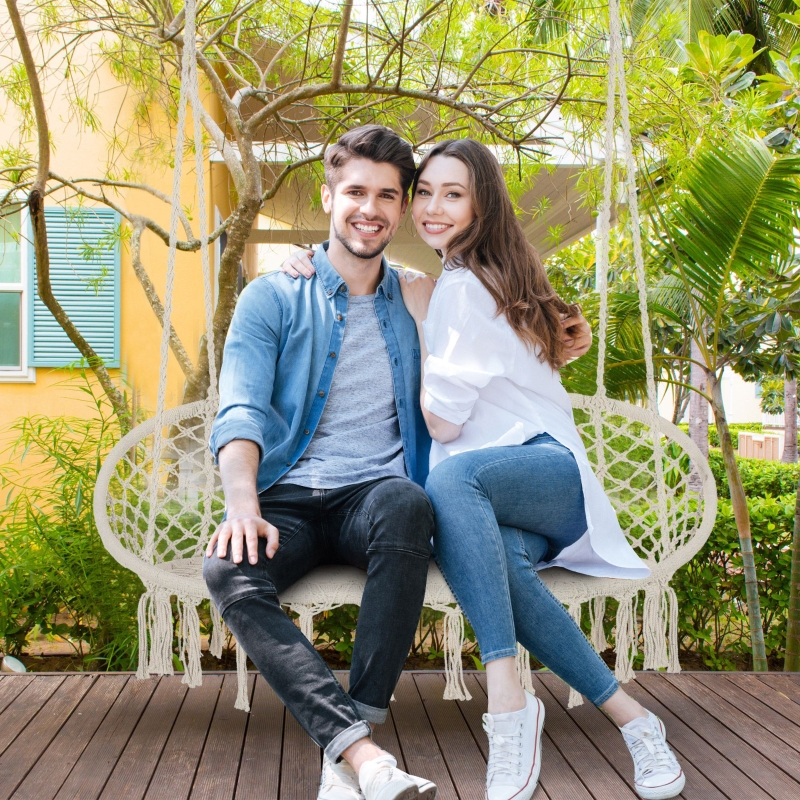 Best Hanging Hammock Chair Cotton Rope Porch Swing with Metal Frame, Large Macrame Seat for Patio, Garden, Bedroom, Living Room, Cream White - Image 11