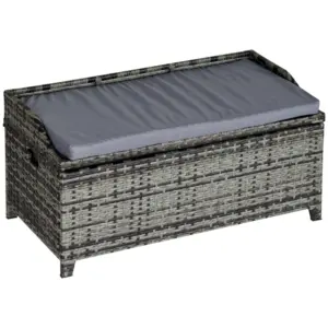 Best 130 L Rattan Garden Storage Box, with Seat - Mixed Grey