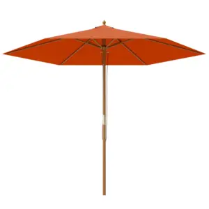 Best 2.5m Wood Garden Parasol Sun Shade Patio Outdoor Wooden Umbrella Canopy, Table Market Umbrella with Vent, 38mm Pole, Rope Pulley Mechanism, Orange