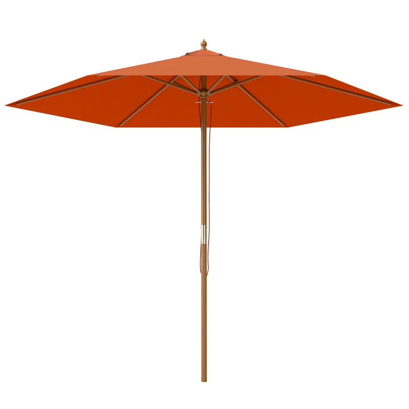 Best 2.5m Wood Garden Parasol Sun Shade Patio Outdoor Wooden Umbrella Canopy, Table Market Umbrella with Vent, 38mm Pole, Rope Pulley Mechanism, Orange