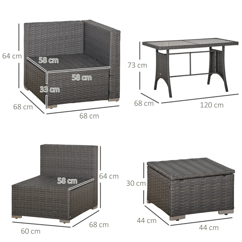 Best 9-Seater Garden Rattan Furniture 10 Pcs Rattan Corner Dining Sofa Set, Grey/Dusty Blue Cushion - Image 3