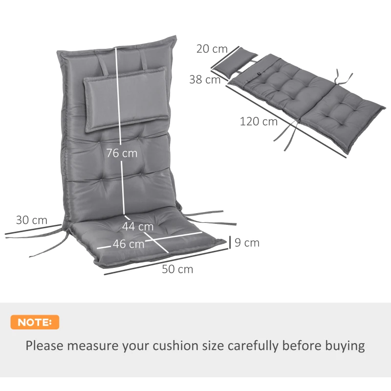 Best Set of 2 Outdoor Chair Cushions, High Back Padded Patio Chair with Pillow for Indoor and Outdoor Use, Dark Grey - Image 3