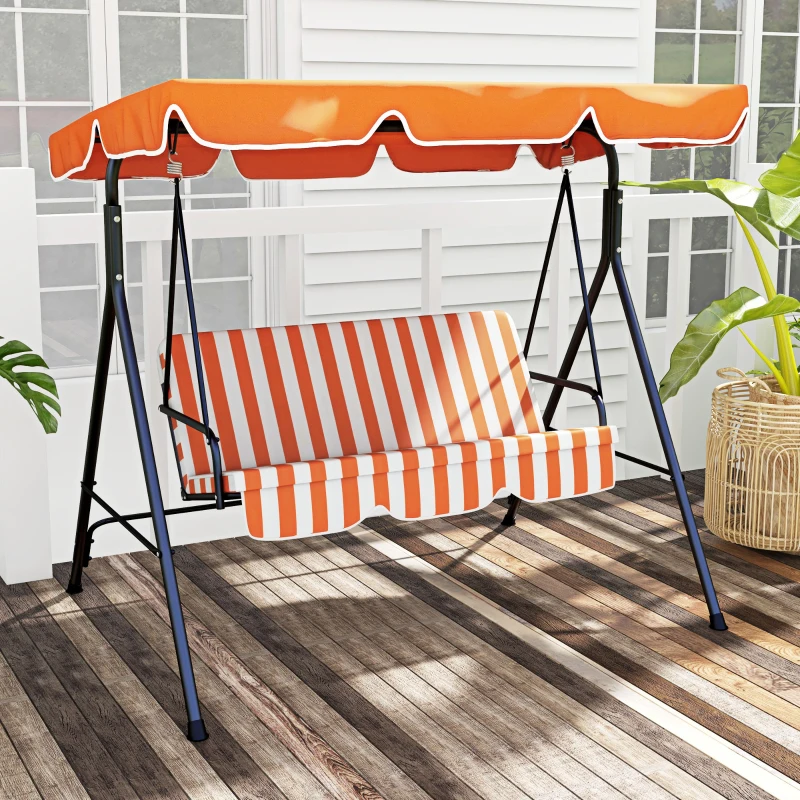Best 3 Seater Canopy Swing Chair Garden Rocking Bench Heavy Duty Patio Metal Seat w/ Top Roof - Orange - Image 2