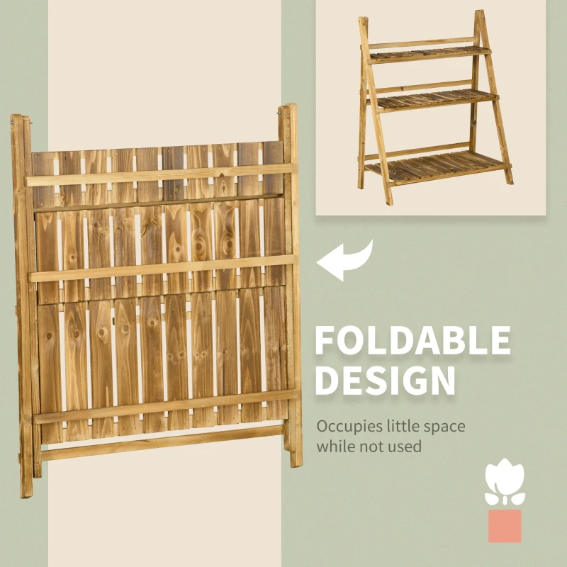 Best Wooden Folding Flower Pot Stand 3 Tier Garden Planter Display Ladder Gardener Storage Shelves Rack Herb Holder (80L x 37W x 93H cm) - Image 6