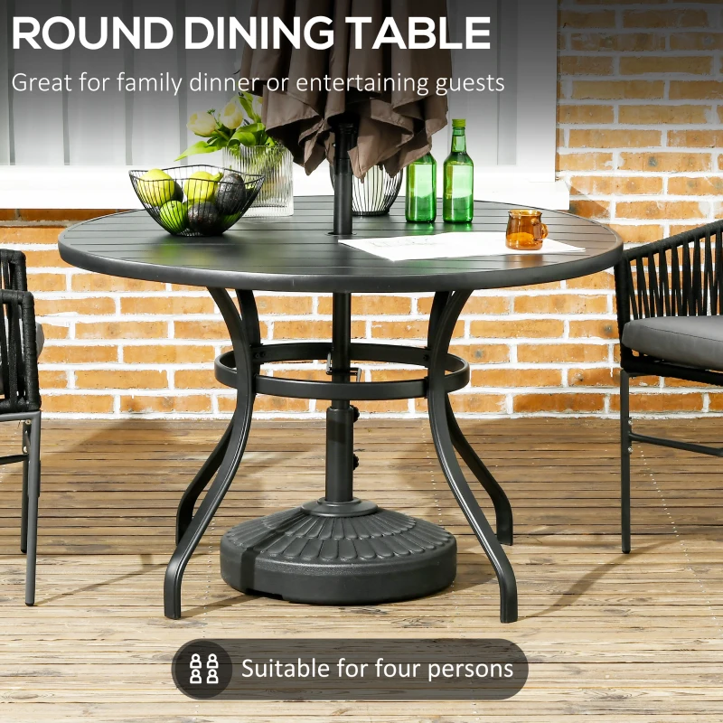 Best Garden Table with Parasol Hole, Outdoor Dining Garden Table for Four Persons, Round Patio Table with Slatted Metal Top, Black - Image 4