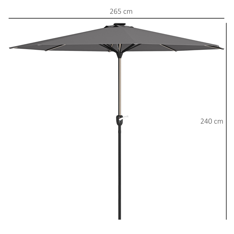 Best 2.65m Garden Parasol, with LED Lights - Dark Grey - Image 3