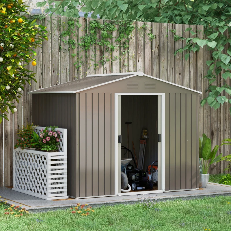 Best 7.7 x 5.7ft Outdoor Garden Storage Shed, Metal Tool House with Ventilation and Sliding Doors, Light Grey - Image 2
