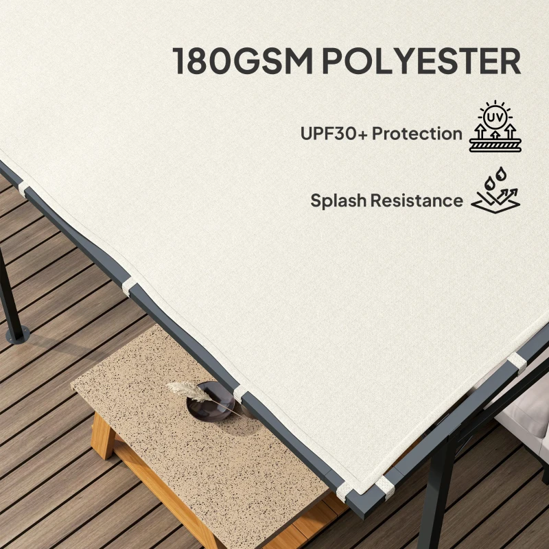 Best 2.4 x 2.4 m Wall Mounted Pergola Gazebo with PA Coating Fabric and Metal Frame, UPF30+, Lean to Garden Gazebo, Wind Resistant Outdoor Sun Shade Shelter for Garden, Deck, Cream White - Image 4